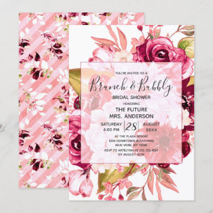 Invitation Brunch Floral Bourgogne & Fête des mariées Bubbly