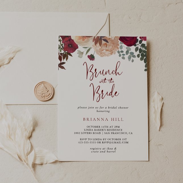 Invitation Brunch floral bourguignon avec la douche de mariée (Créateur téléchargé)