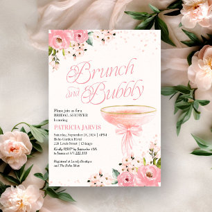 Invitation Brunch Floral Bow Rose Et Fête des mariées Bubbly