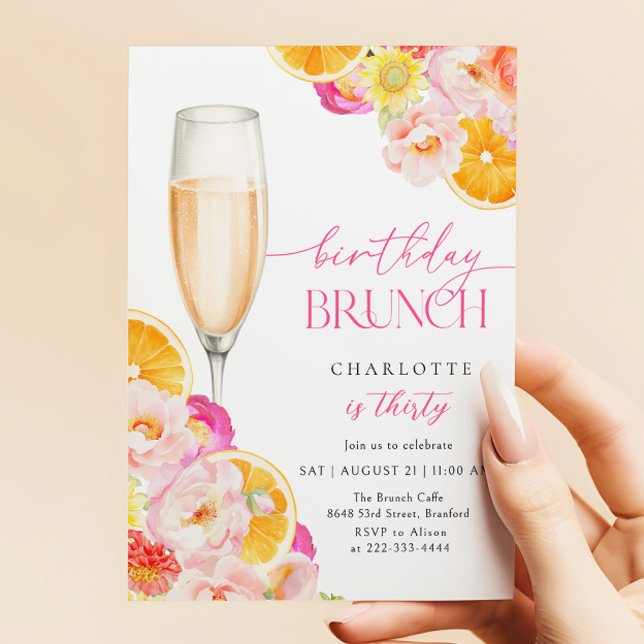 Invitation Brunch Floral & Bubbly Anniversaire Brunch (Créateur téléchargé)