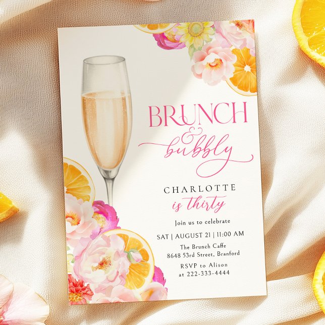 Invitation Brunch Floral & Bubbly Anniversaire Brunch (Créateur téléchargé)