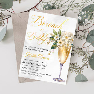 Invitation Brunch Floral Champagne Et Fête des mariées Bubbly