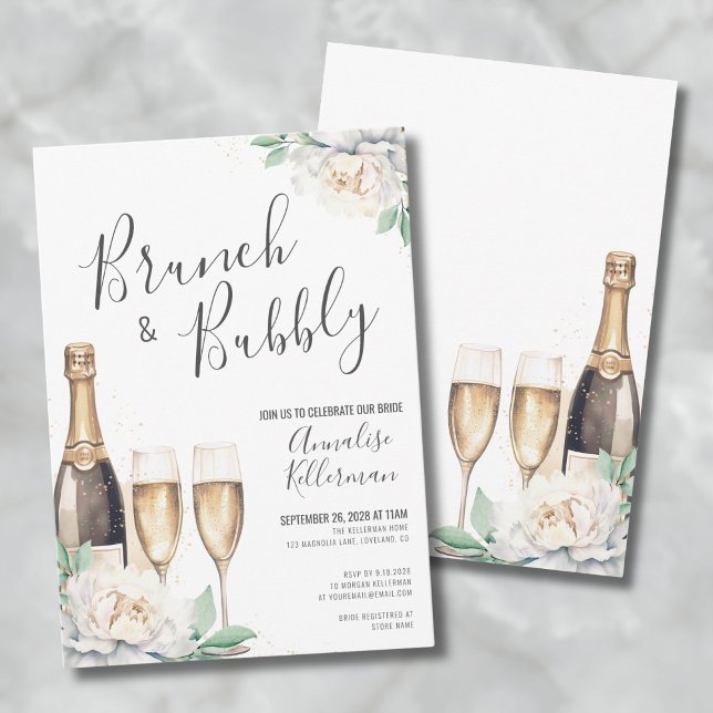 Invitation Brunch Floral Champagne Et Fête des mariées Bubbly (Floral Brunch And Bubbly Bridal Shower Invitation)