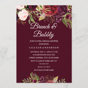 Invitation Brunch floral de Bourgogne et Fête de la mariée