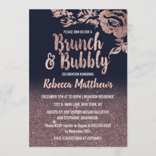 Invitation Brunch floral de parties scintillantes d'or de