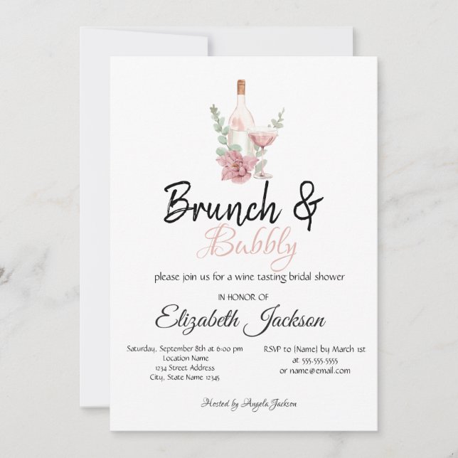 Invitation Brunch Floral et Fête des mariées Bubbly (Devant)