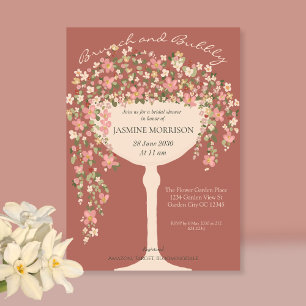 Invitation Brunch floral et Fête des mariées champagne Bubbly