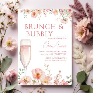 Invitation Brunch floral et Fête des mariées champagne Bubbly
