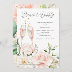 Invitation Brunch floral et mimosa chic rose et mousseux