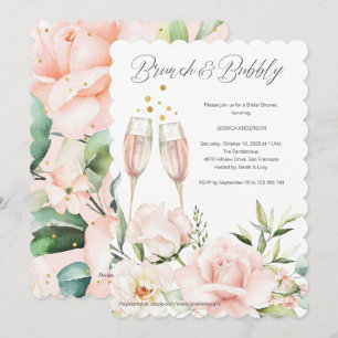 Invitation Brunch floral et mousseux rose chic mimosa In