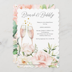 Invitation Brunch floral et mousseux rose chic mimosa In