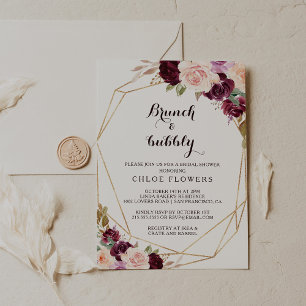 Invitation Brunch Floral Gold Burgundy & Fête des mariées Bub