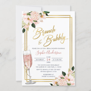 Invitation Brunch Floral Or Blush Et Fête des mariées Bubbly