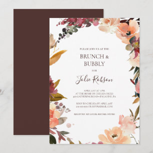 Invitation Brunch Floral Orange Bourgogne et douche Bubbly