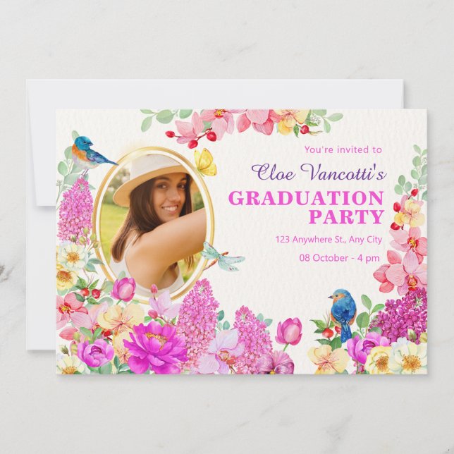 Invitation Brunch floral photo bébé graduation (Devant)