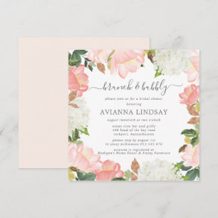 Invitation Brunch floral rose blanc et bulle