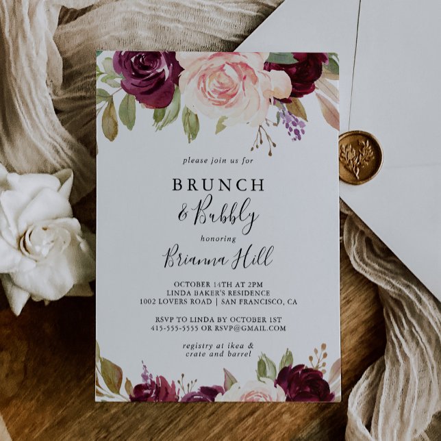 Invitation Brunch floral rustique et Fête des mariées mousseu (Créateur téléchargé)