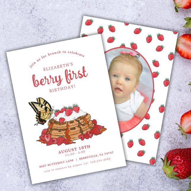 Invitation Brunch fraise gaufre | Berry Premier anniversaire (Créateur téléchargé)