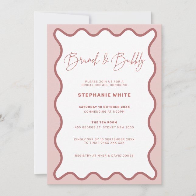 Invitation Brunch frontalier rose et bulle (Devant)