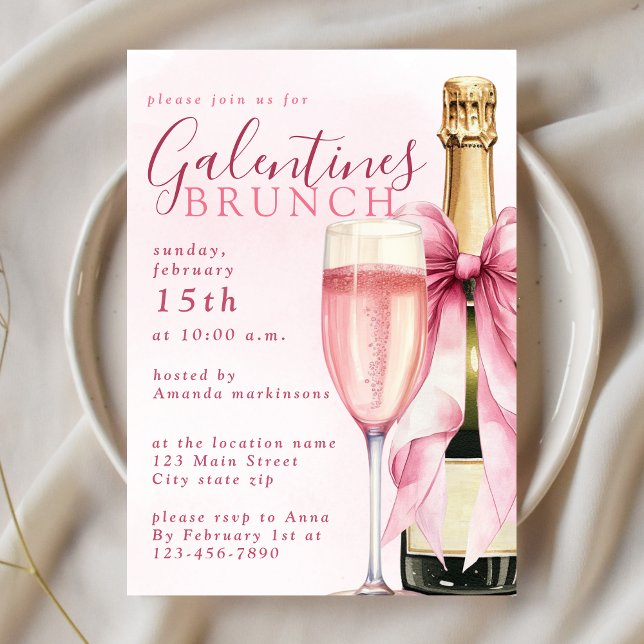 Invitation Brunch Galentines Champagne Aquarelle (Créateur téléchargé)