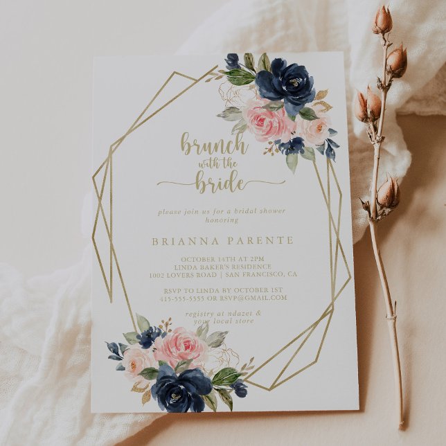 Invitation Brunch géométrique or avec douche de mariée (Créateur téléchargé)