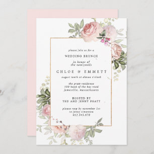 Invitation Brunch Mariage à fleurs rose pâle