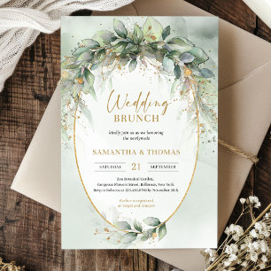 Invitation Brunch mariage boho eucalyptus vert or tendance