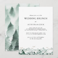 Invitation Brunch Mariage Green et Gold Mountain