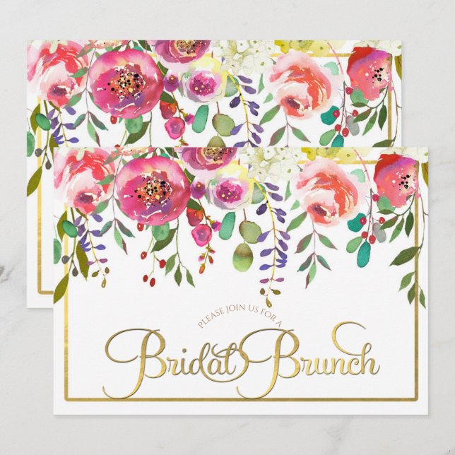 Invitation Brunch Mariage Moderne Fleurs Floral Aquarelle (Devant / Derrière)