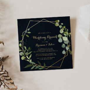 Invitation Brunch Mariage vert bleu or géométrique
