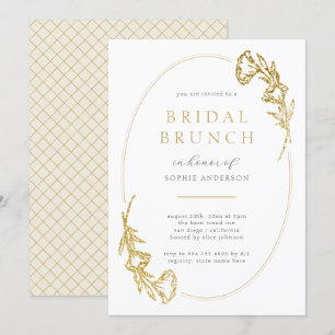 Invitation Brunch minimaliste Fête des mariées Florale Or