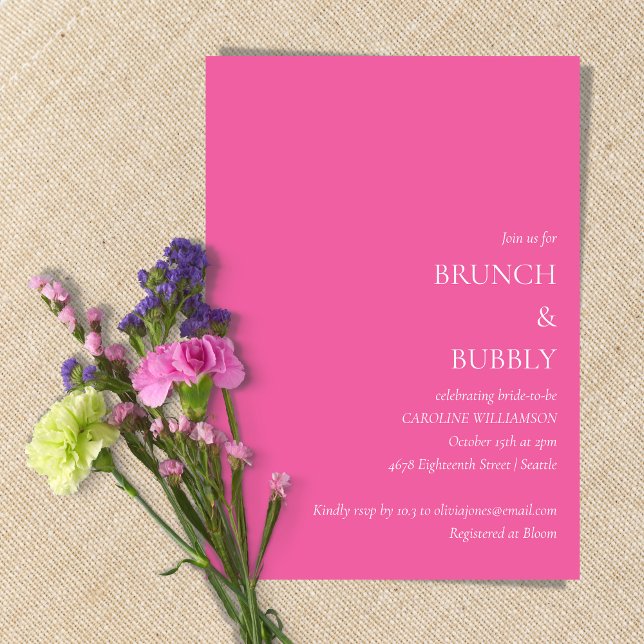 Invitation Brunch minimaliste Fête des mariées mousseuse rose (Créateur téléchargé)