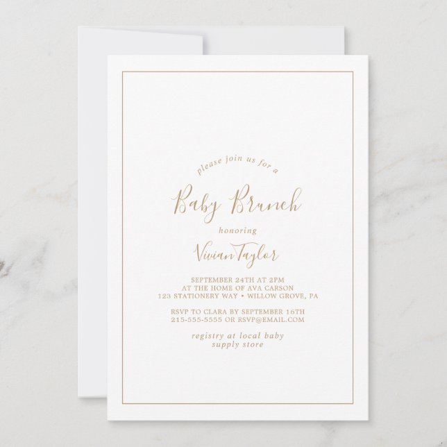 Invitation Brunch minimaliste Gold Baby (Devant)