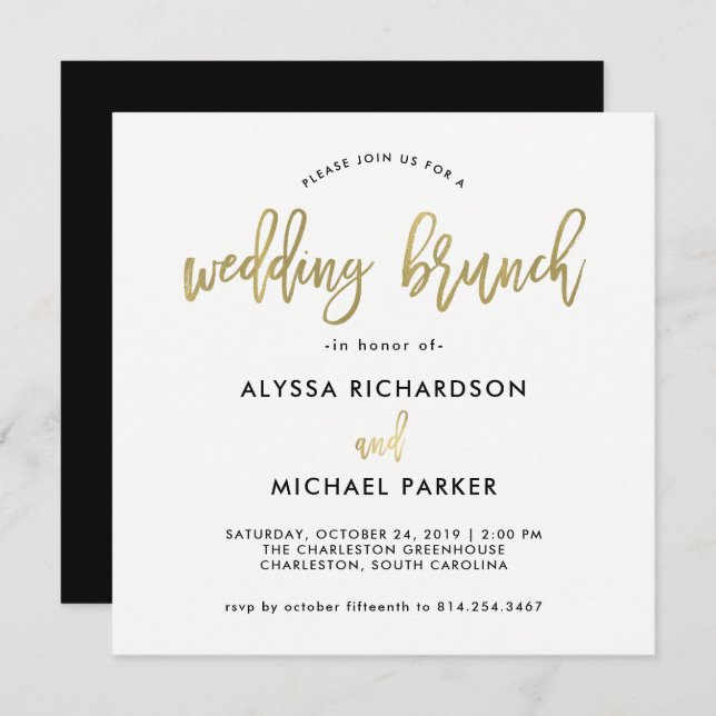 Invitation Brunch moderne de mariage d'or de Faux du (Devant / Derrière)