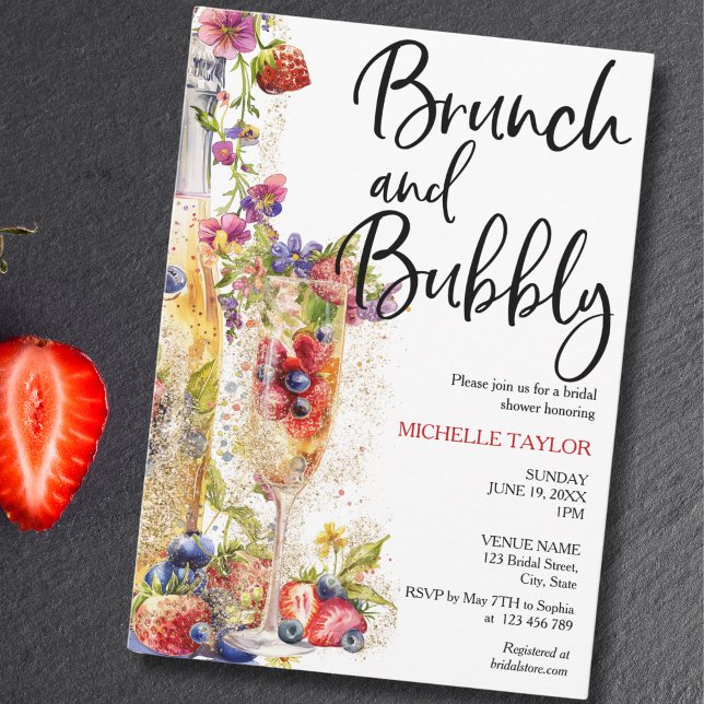 Invitation Brunch moderne et bulle Champagne d'été Cocktail (Créateur téléchargé)