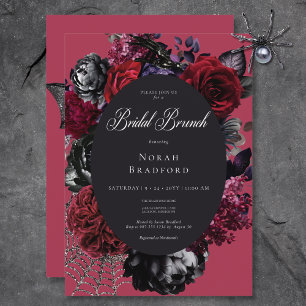 Invitation Brunch noir flamme d'Halloween floral rouge nuptia