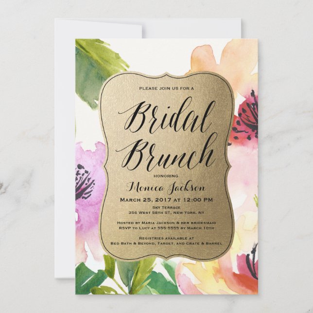 Invitation Brunch nuptial aux fleurs élégantes | Fête des mar (Devant)