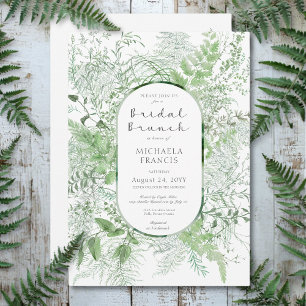 Invitation Brunch nuptial blanc feuillage vert de foune rusti