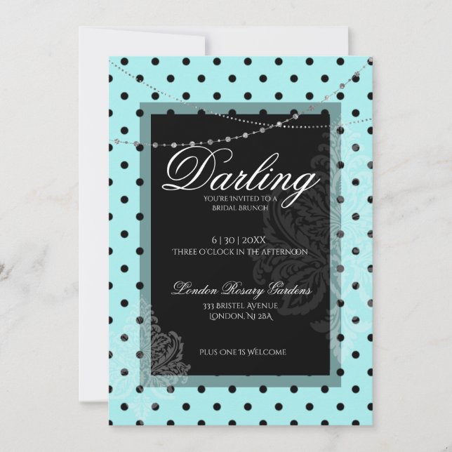 Invitation Brunch nuptial bleu pois noirs enregistrer la date (Devant)