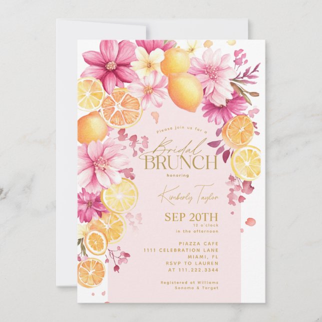 Invitation Brunch nuptial Citrus Floraux brillants Lemons (Devant)