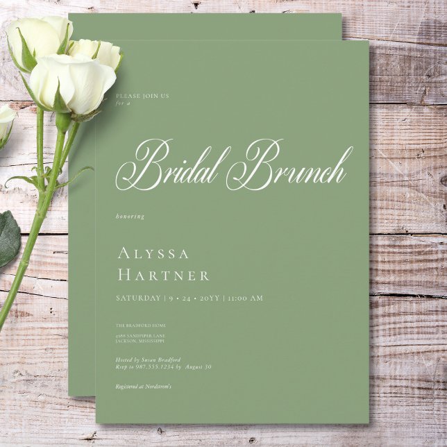 Invitation Brunch nuptial classique minimal vert et blanc (Minimal Classic Green & White Bridal Brunch Invitation)
