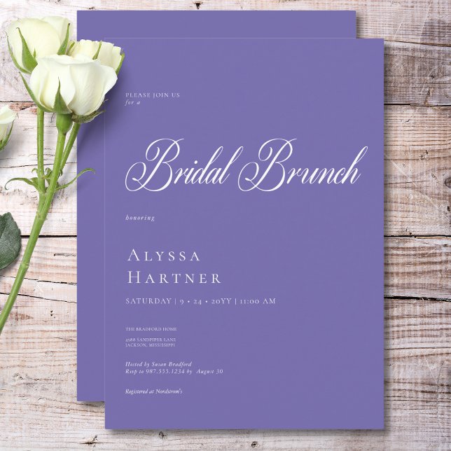Invitation Brunch nuptial classique minimum violet et blanc (Minimal Classic Purple & White Bridal Brunch Invitation)