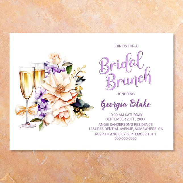 Invitation Brunch nuptial de champagne de Pêche Florale (Créateur téléchargé)