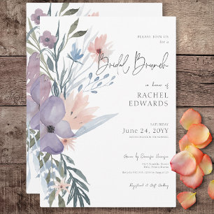 Invitation Brunch nuptial dusty violet et bleu Boho floral