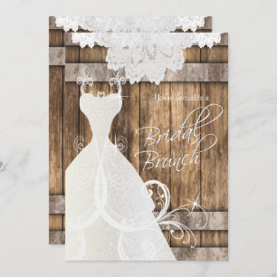 Invitation Brunch nuptial en bois rustique et dentelle