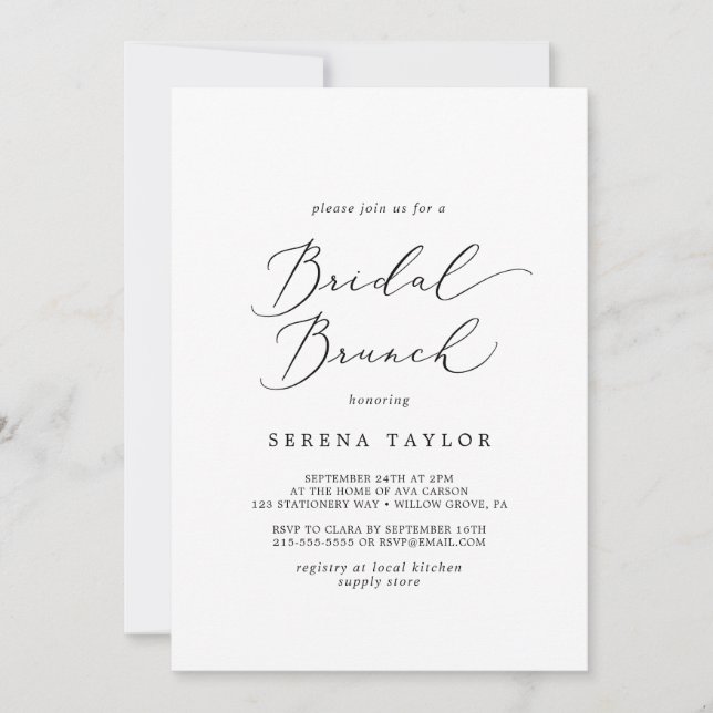 Invitation Brunch nuptial en calligraphie noire (Devant)