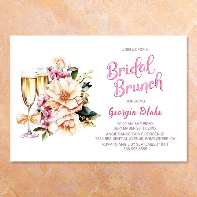 Invitation Brunch nuptial en champagne floral (Créateur téléchargé)