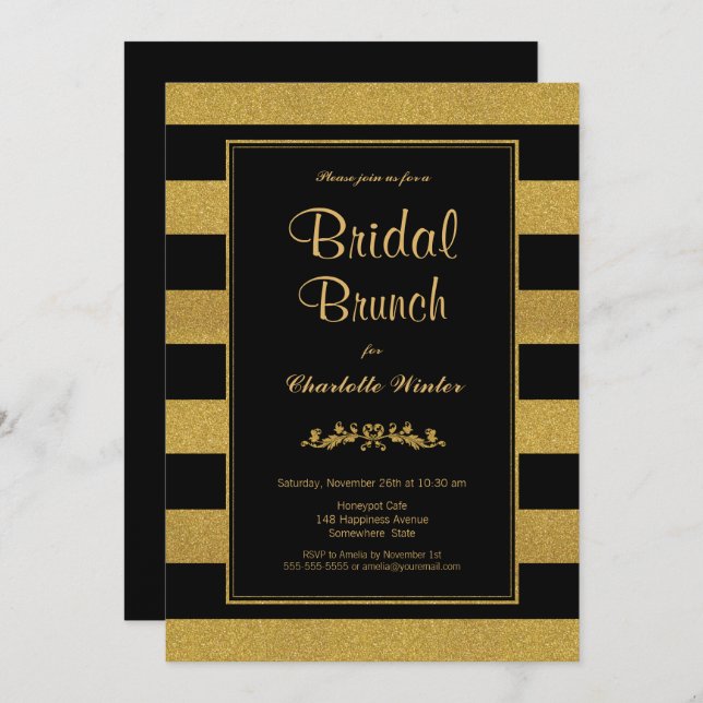 Invitation Brunch nuptial en or noir (Devant / Derrière)