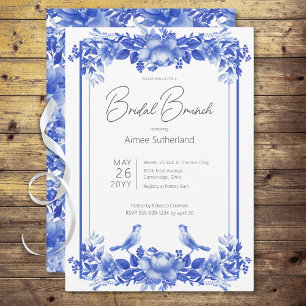 Invitation Brunch nuptial en porcelaine bleu et blanc