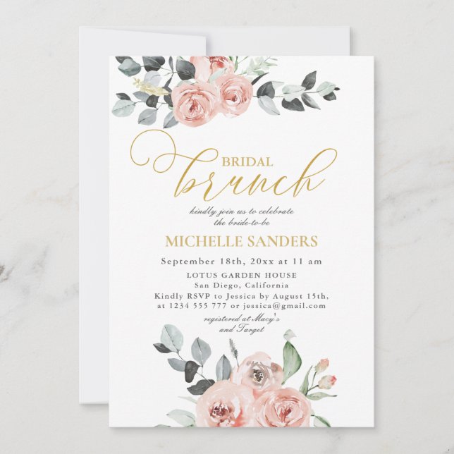 Invitation Brunch nuptial Eucalyptus Dusty Rose Floral (Devant)